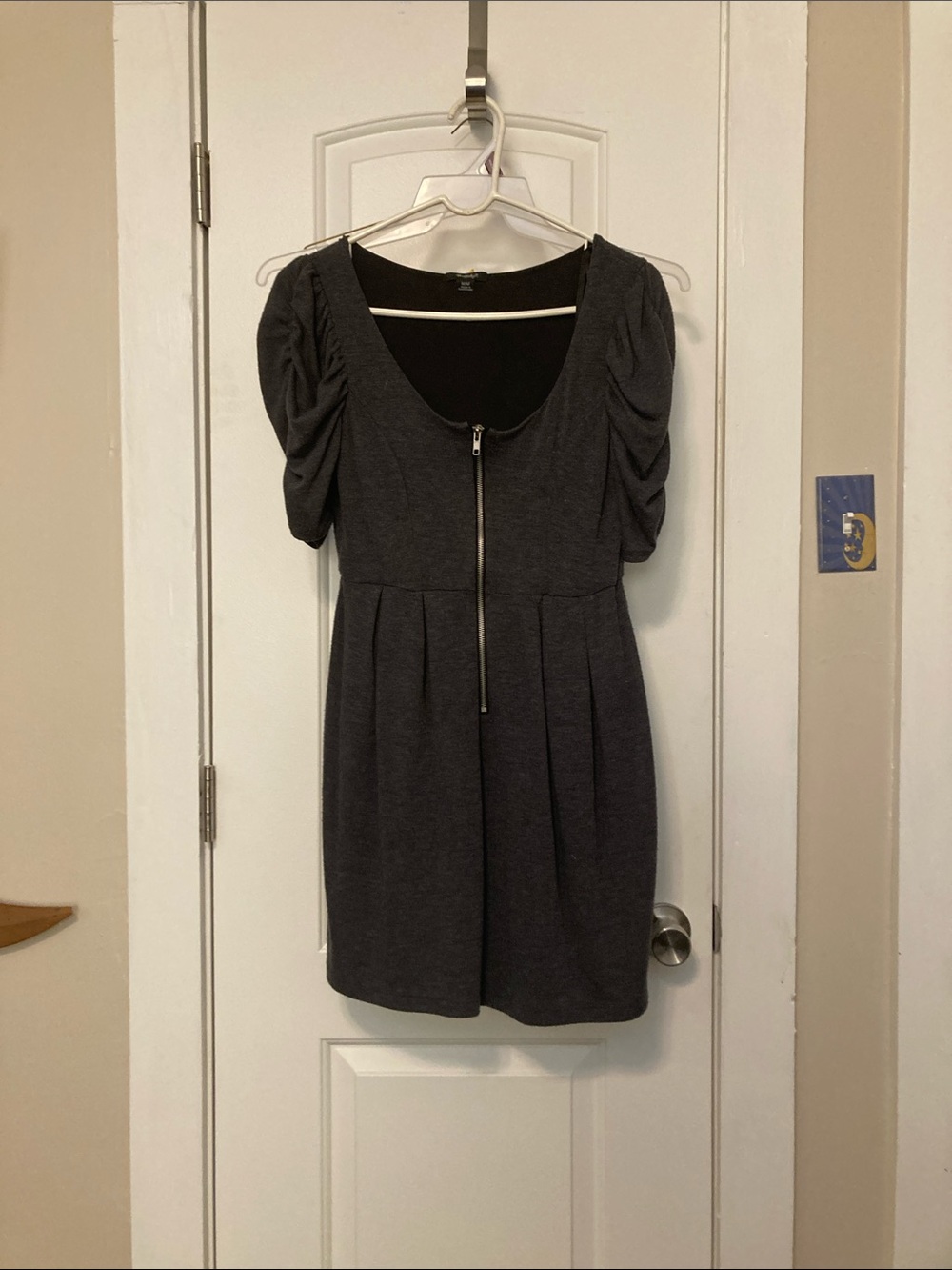 Rhapsody Charcoal Gray Zip-Front Mini Dress